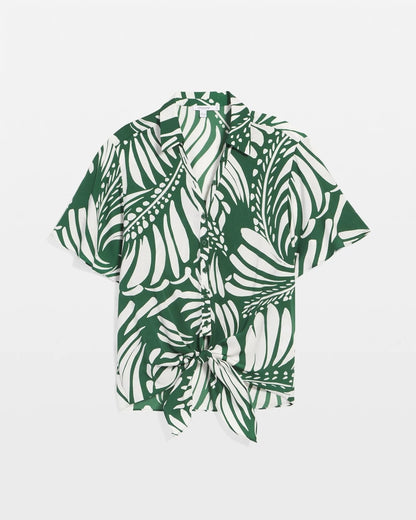 Palm Print Tie-Front Silky Top - Chico's