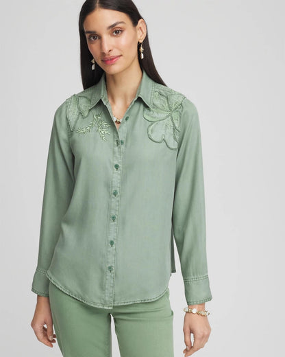 Embellished Lyocell Tencel™ Collared Shirt - Chico's