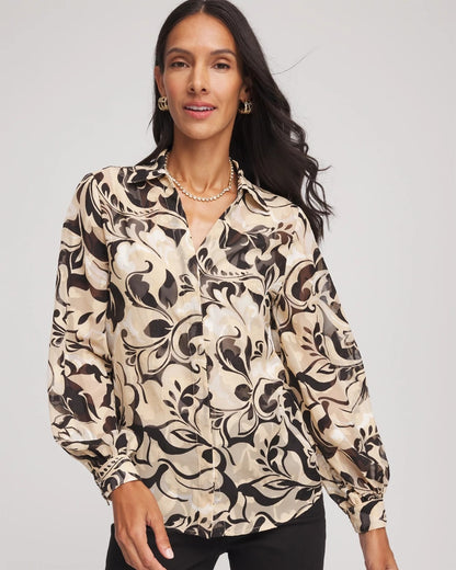 Floral Burnout Blouson-Sleeve Blouse - Chico's