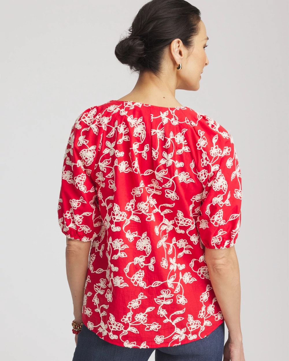 Floral Embroidered Cotton Peasant Blouse - Chico's