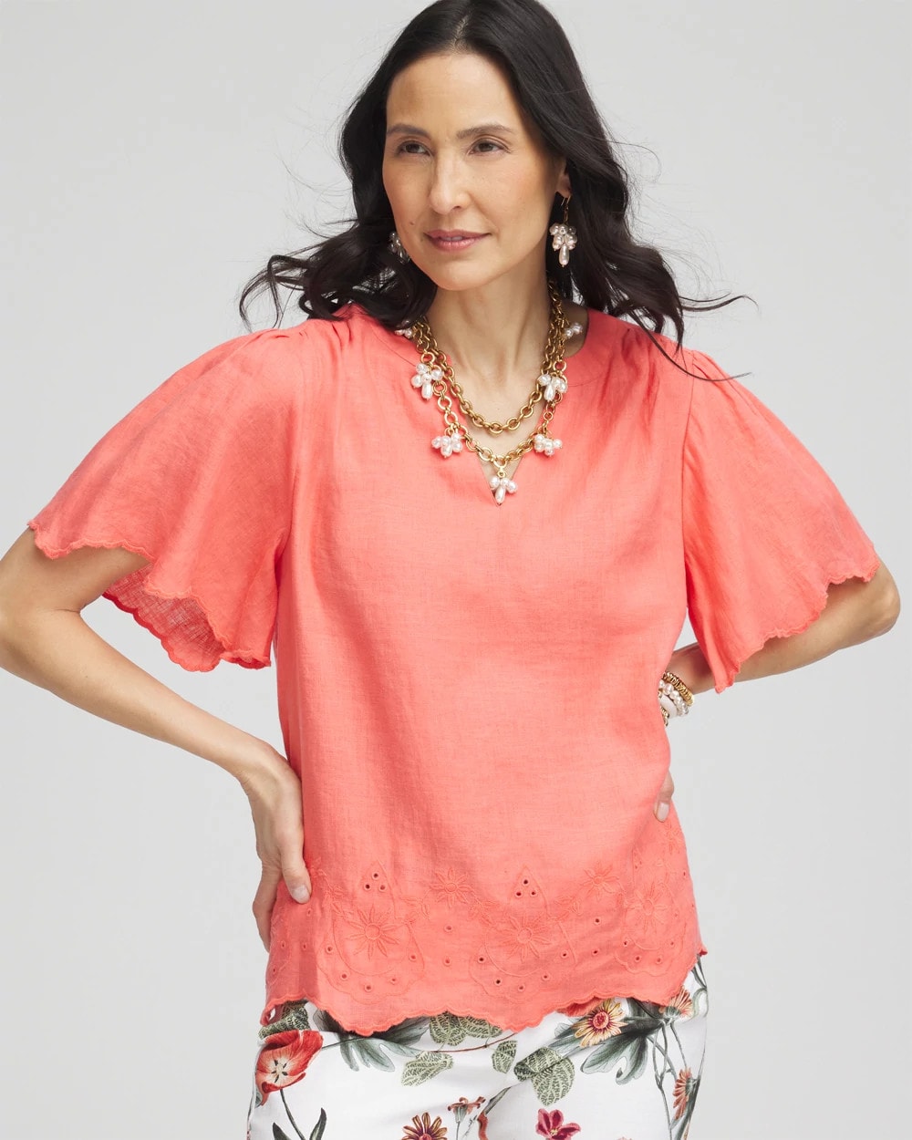 Linen Embroidered Hem Blouse - Chico's