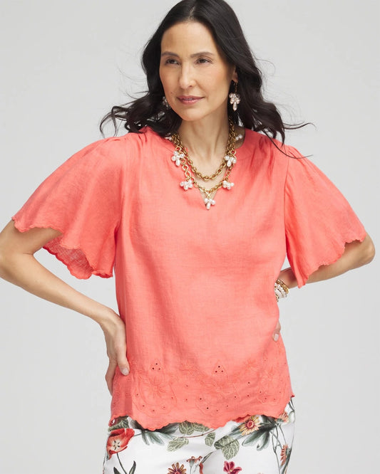 Linen Embroidered Hem Blouse - Chico's