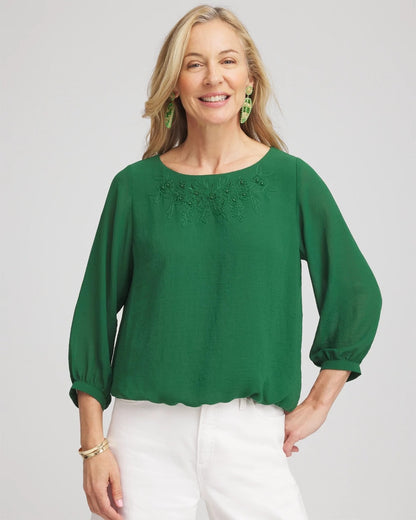 Embroidered Crinkle Chiffon Blouse - Chico's