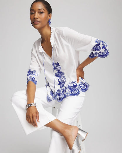 Embroidered Tassel Tie-Front Blouse - Chico's