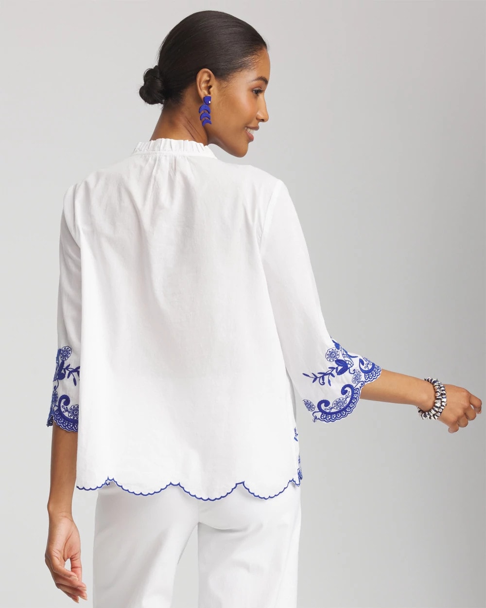 Embroidered Tassel Tie-Front Blouse - Chico's