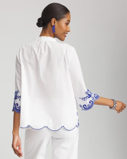 Embroidered Tassel Tie-Front Blouse - Chico's