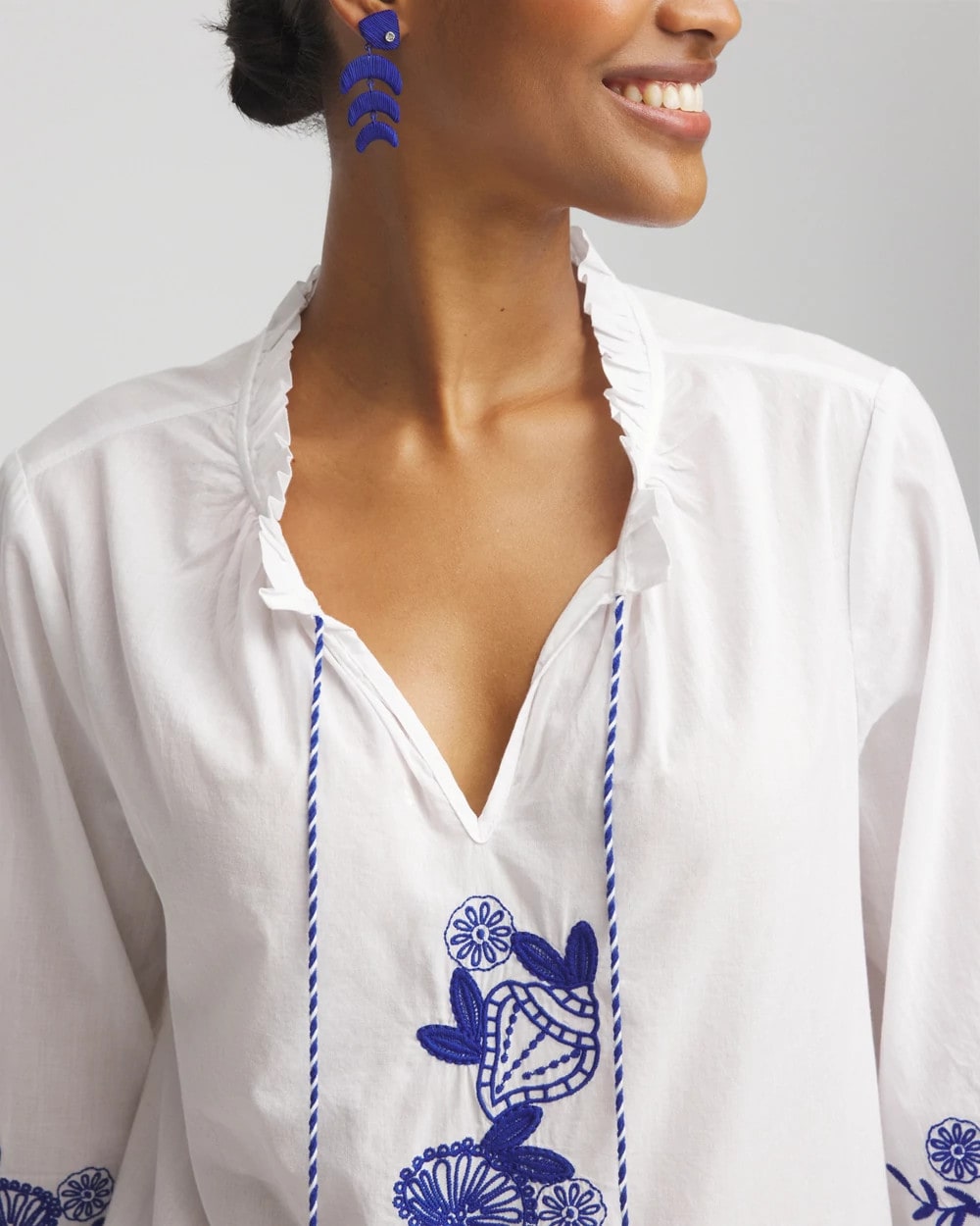 Embroidered Tassel Tie-Front Blouse - Chico's