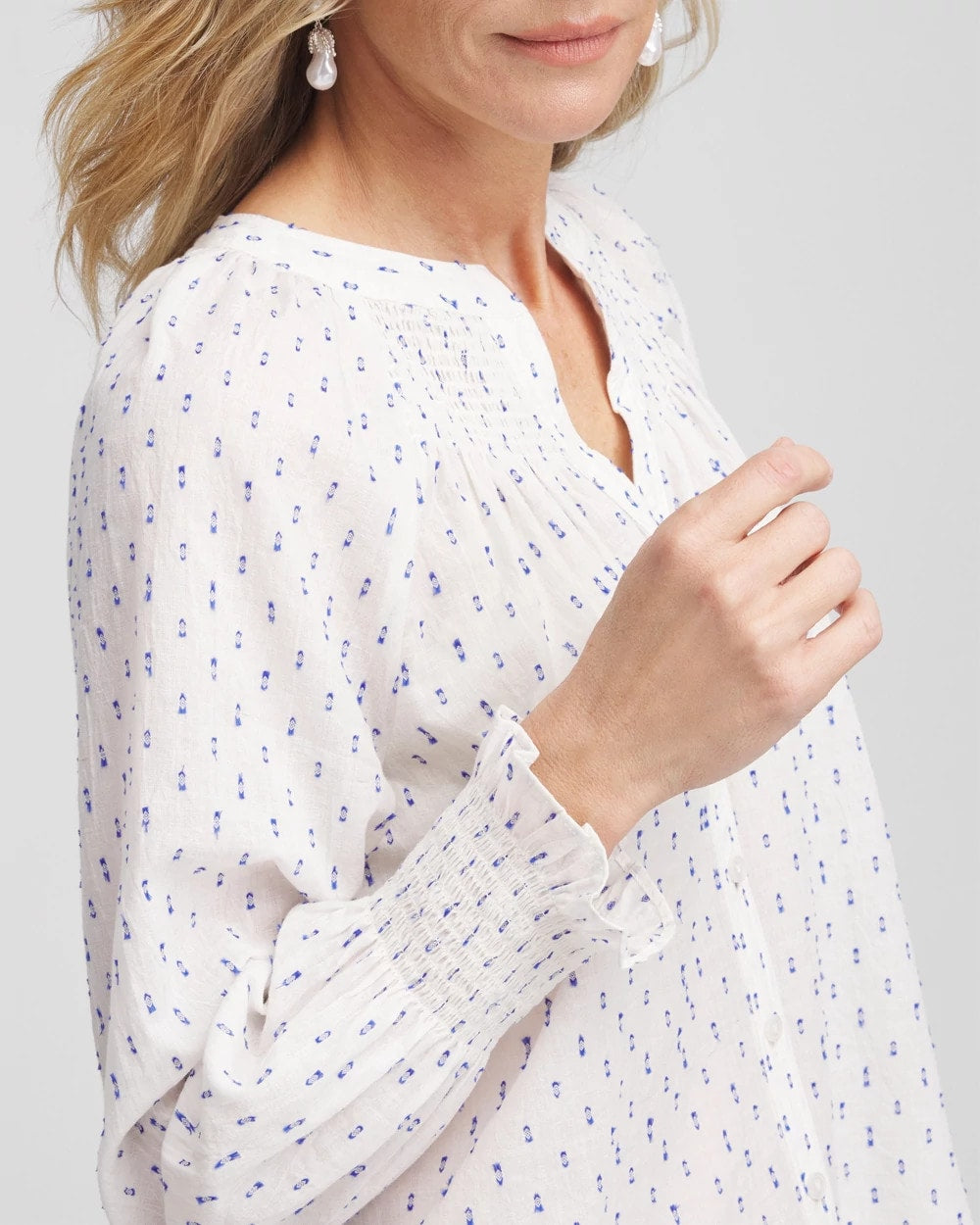 Smocked Split-neck Blouse - Chico's