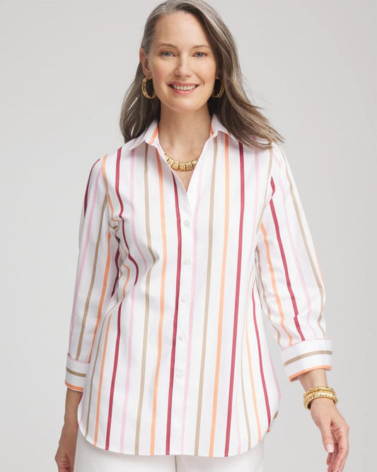 No Iron™ Striped Stretch-Sateen Shirt - Chico's