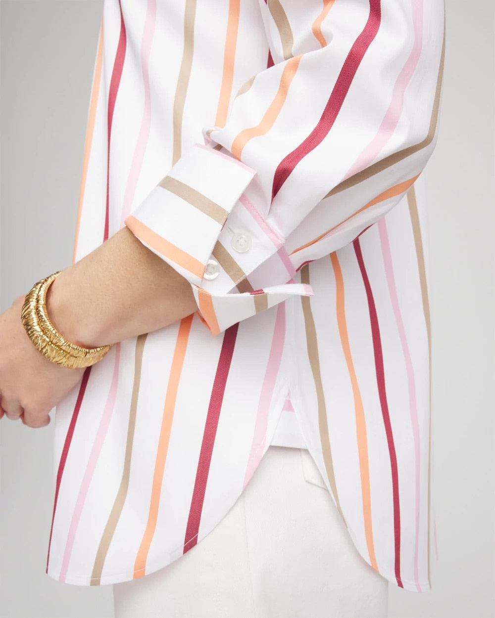 No Iron™ Striped Stretch-Sateen Shirt - Chico's