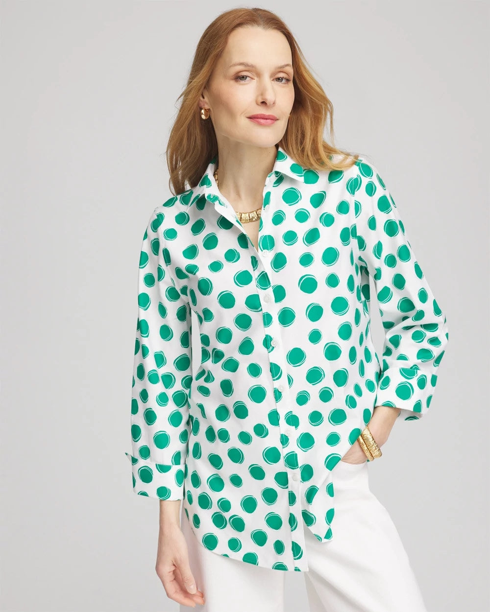 No Iron™ Polka-Dot Sateen Shirt - Chico's