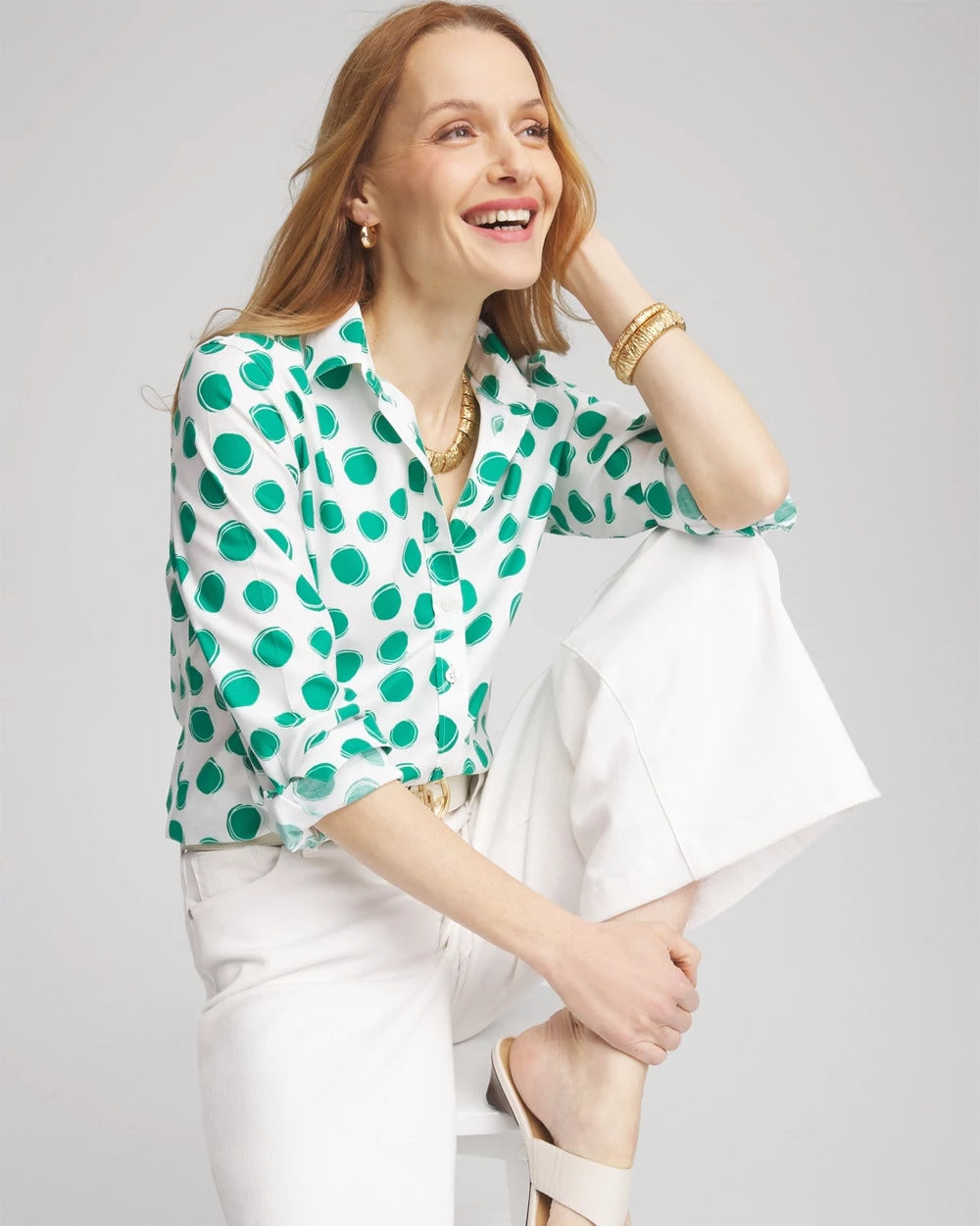 No Iron™ Polka-Dot Sateen Shirt - Chico's