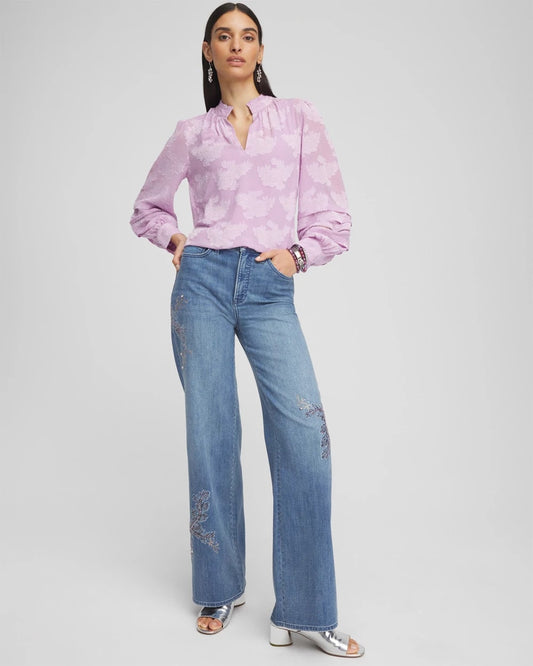 Textured Jacquard V-Neck Blouse - Chico's