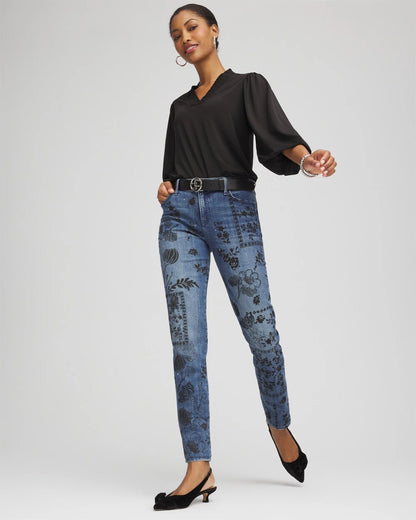Mixed-Media Girlfriend Slim Ankle Jeans - Chico's