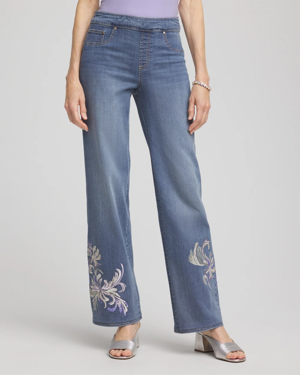 Embroidered Pull-On Wide-Leg Jeans - Chico's