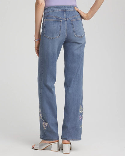 Embroidered Pull-On Wide-Leg Jeans - Chico's