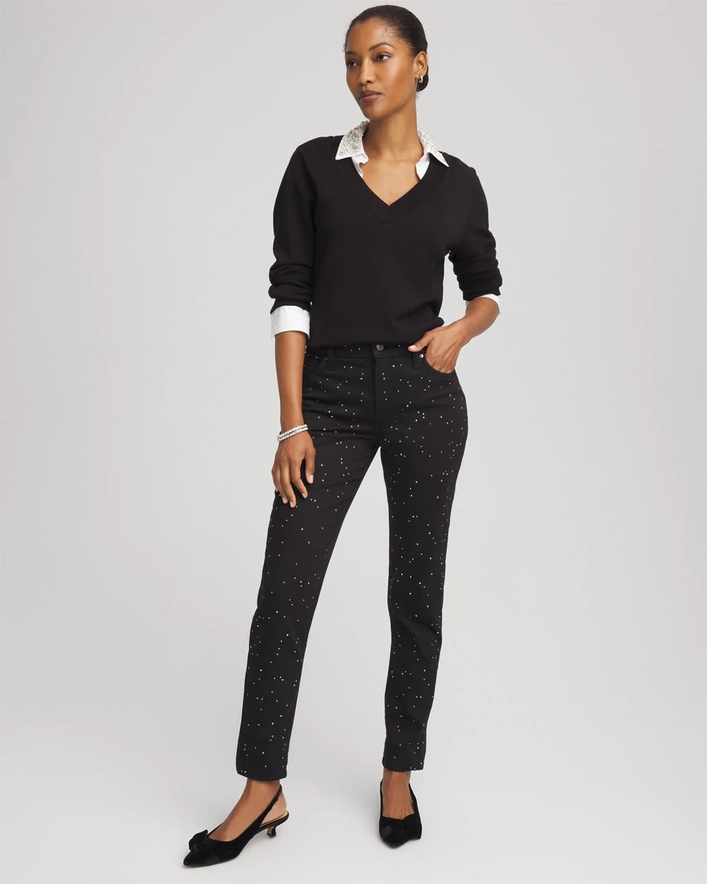 Stone Embellished Girlfriend Slim Ankle Jeans - Chico's