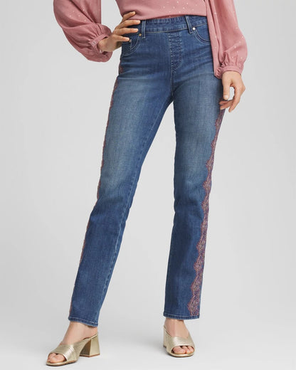 Lace Embroidered Pull-On Straight Jeans - Chico's