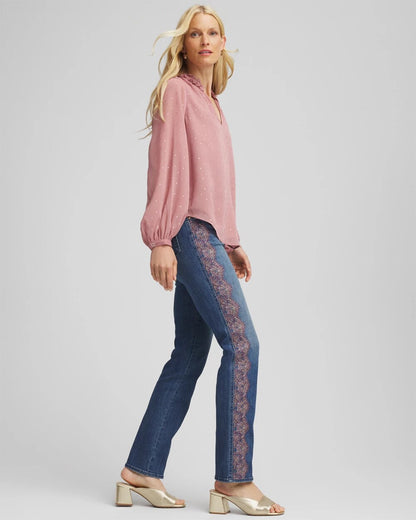 Lace Embroidered Pull-On Straight Jeans - Chico's