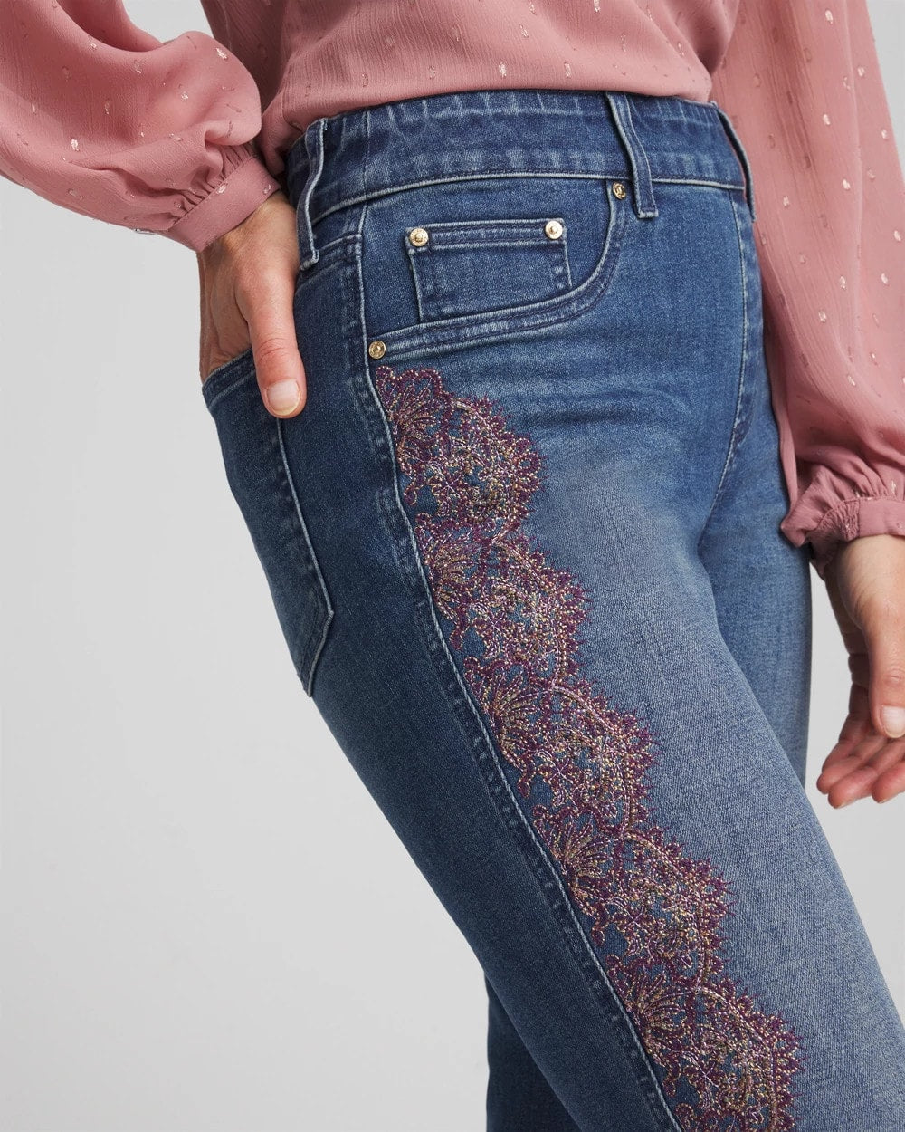 Lace Embroidered Pull-On Straight Jeans - Chico's