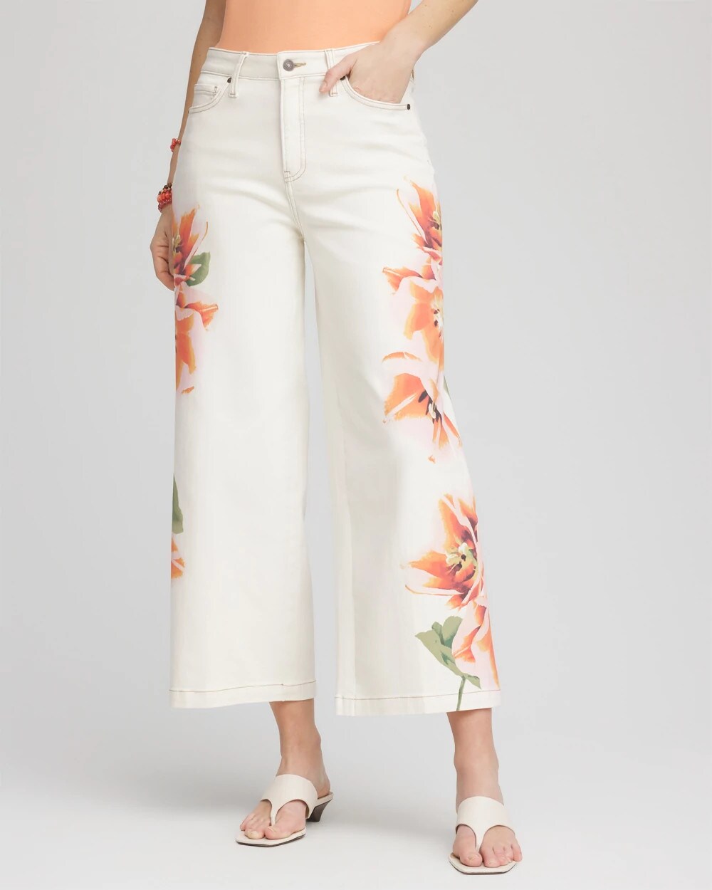 Floral High-Rise Wide-Leg Cropped Jeans - Chico's