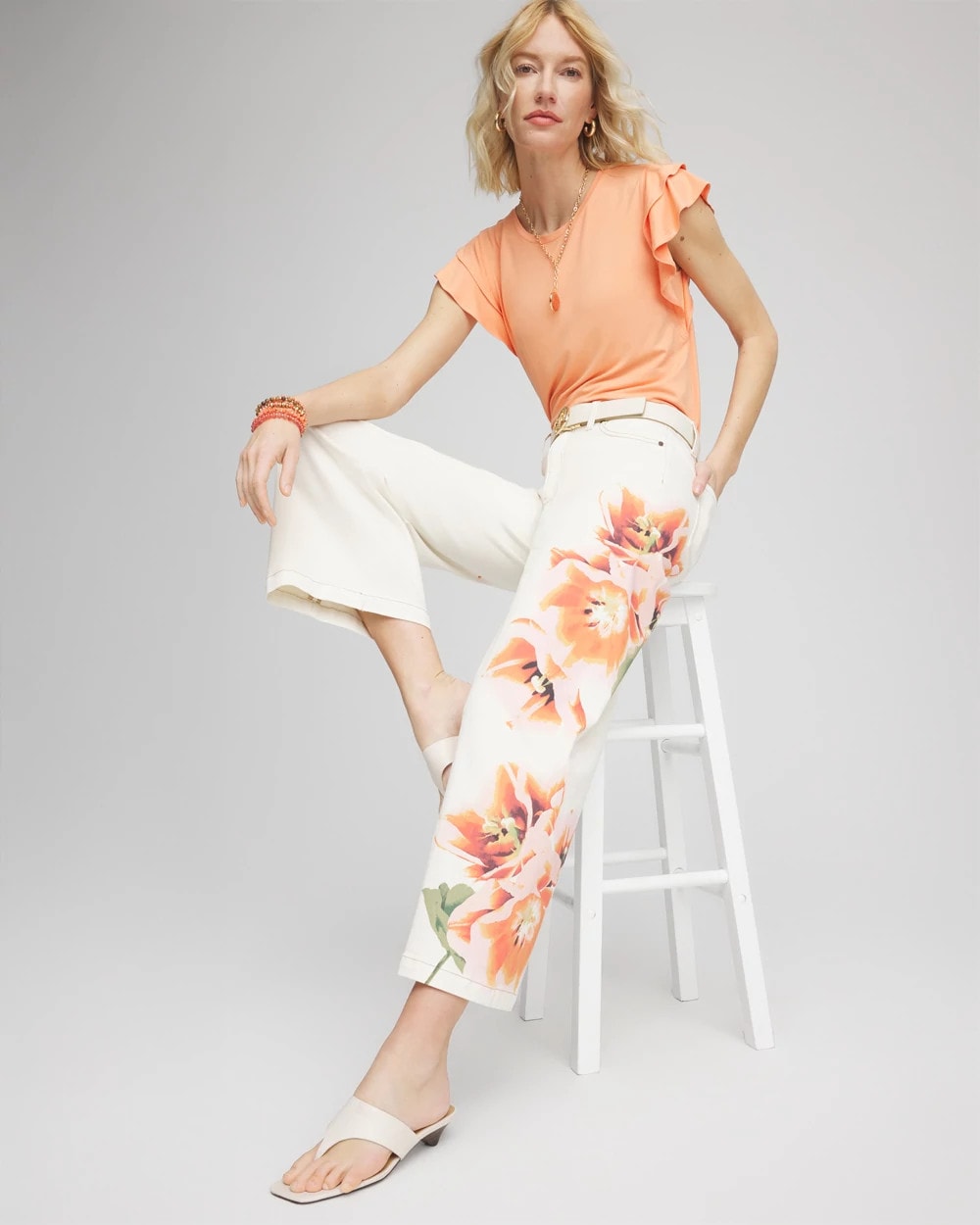Floral High-Rise Wide-Leg Cropped Jeans - Chico's
