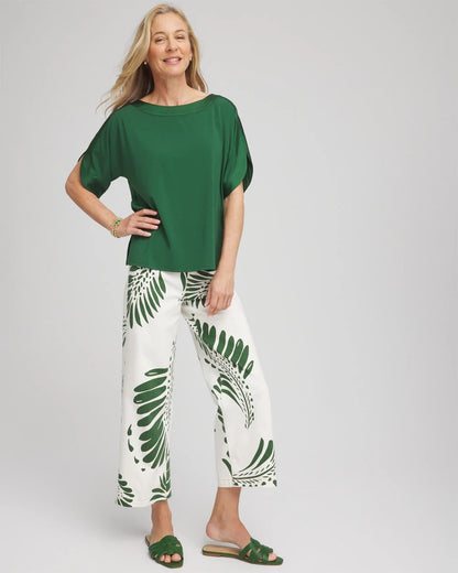 Palm-Frond-Motif Pull-On Wide-Leg Cropped Jeans - Chico's