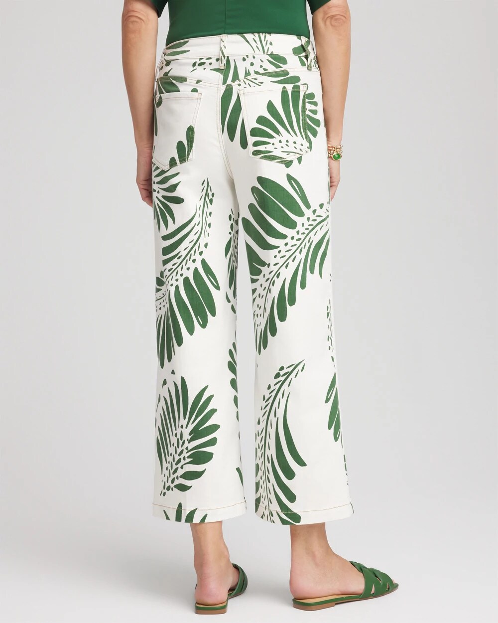 Palm-Frond-Motif Pull-On Wide-Leg Cropped Jeans - Chico's