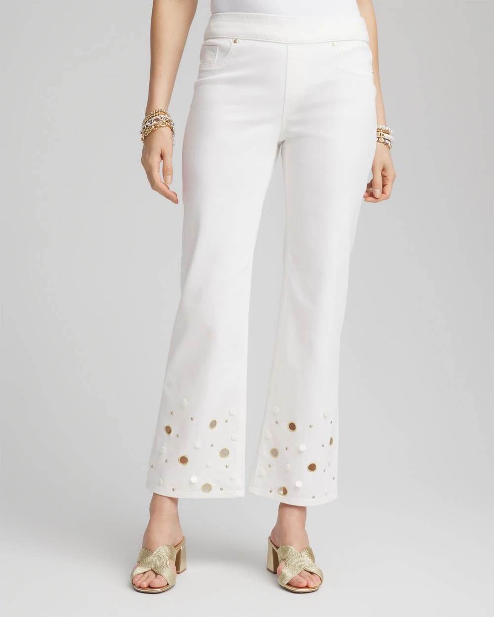 Pull-On Embellished Straight-Leg Cropped Jeans - Chico's