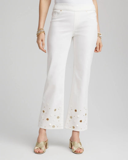 Pull-On Embellished Straight-Leg Cropped Jeans - Chico's