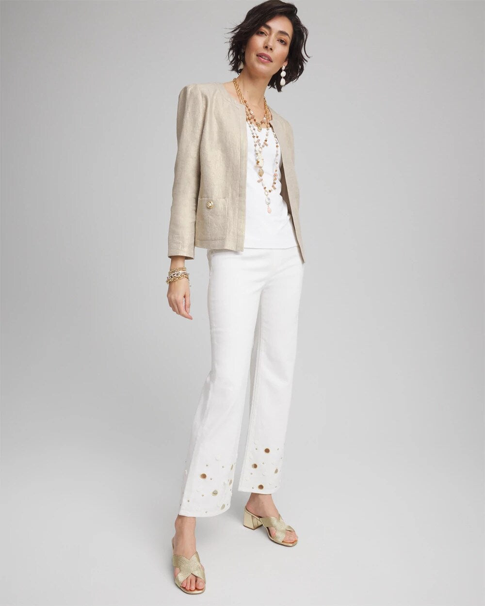 Pull-On Embellished Straight-Leg Cropped Jeans - Chico's