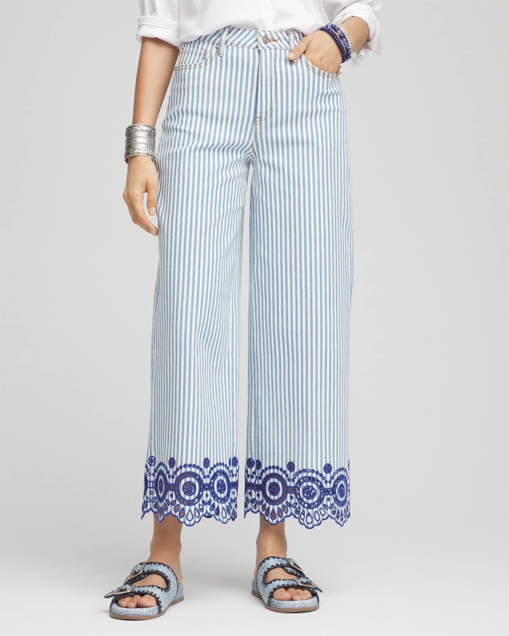 Eyelet High-Rise Wide Cropped Jeans - Chico's