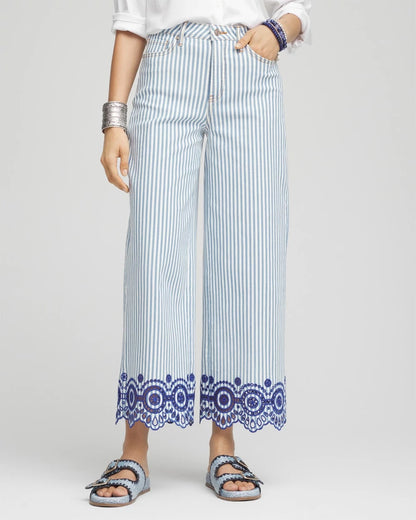 Eyelet High-Rise Wide Cropped Jeans - Chico's