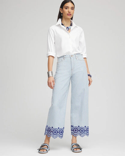 Eyelet High-Rise Wide Cropped Jeans - Chico's