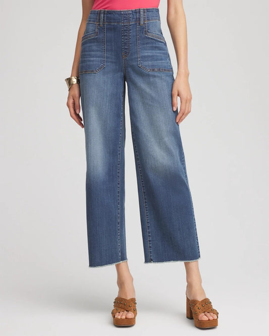 Pull-On Cropped Wide-Leg Frayed Jeans - Chico's
