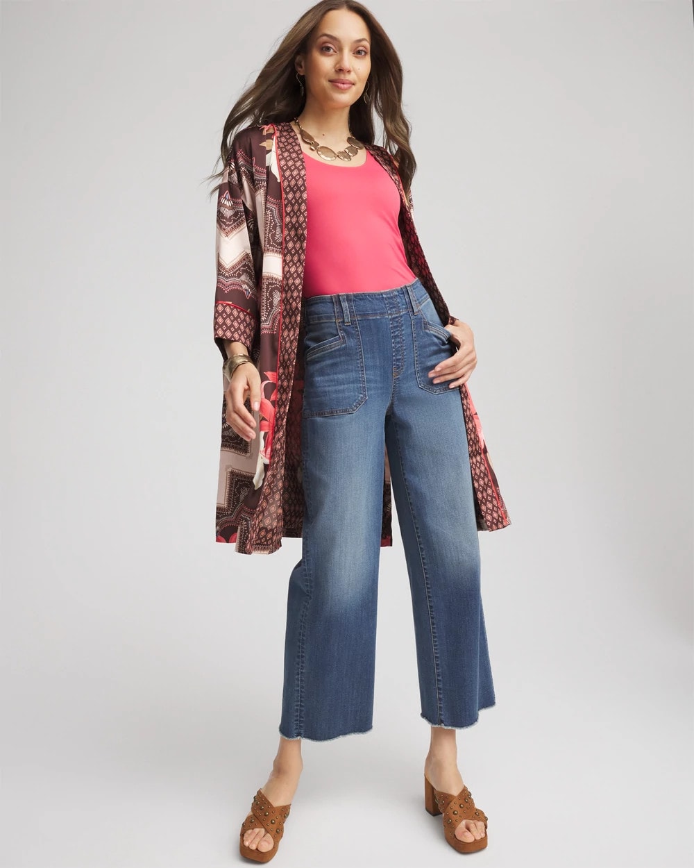 Pull-On Cropped Wide-Leg Frayed Jeans - Chico's