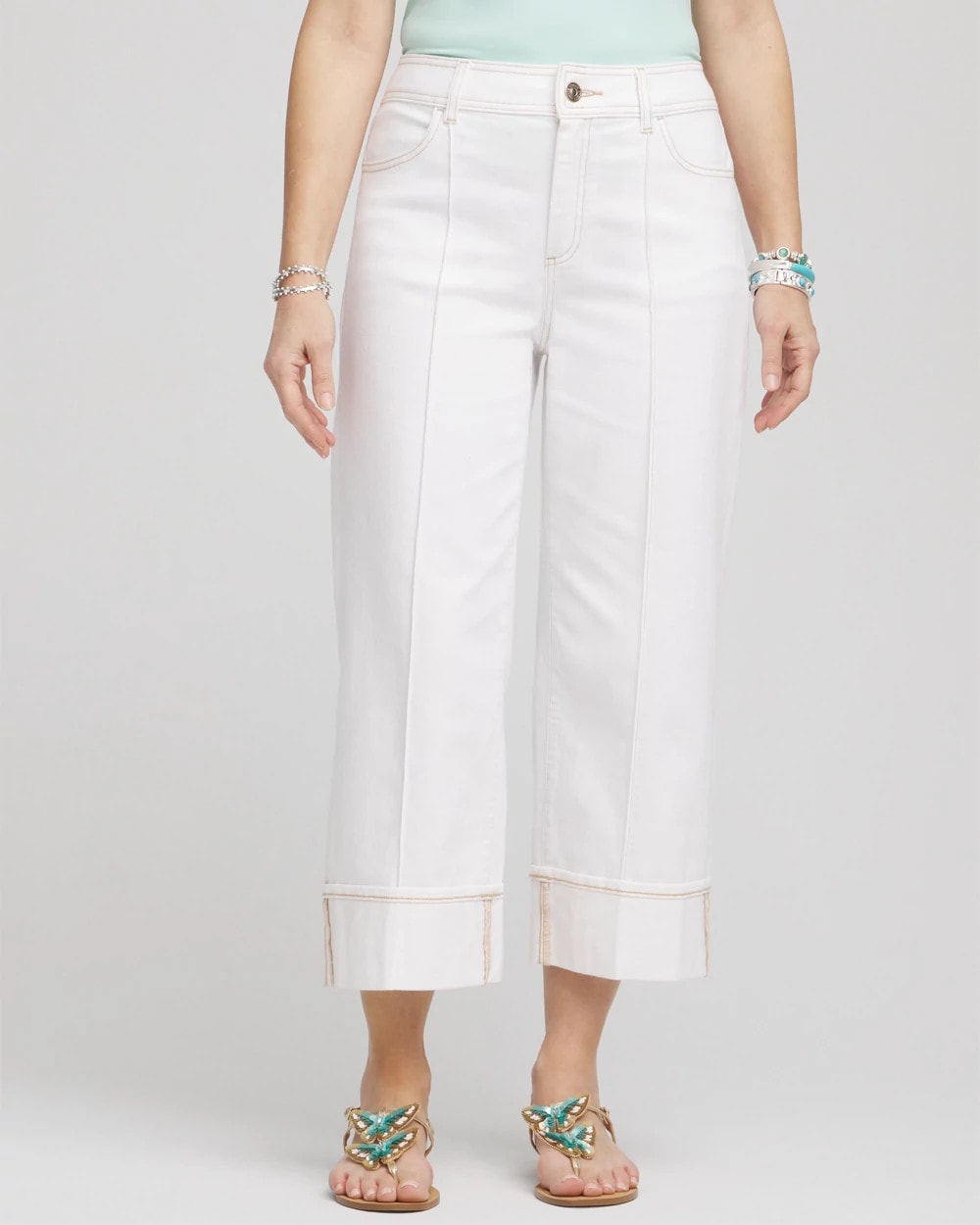 Pintuck High-Cuff Cropped Jeans - Chico's