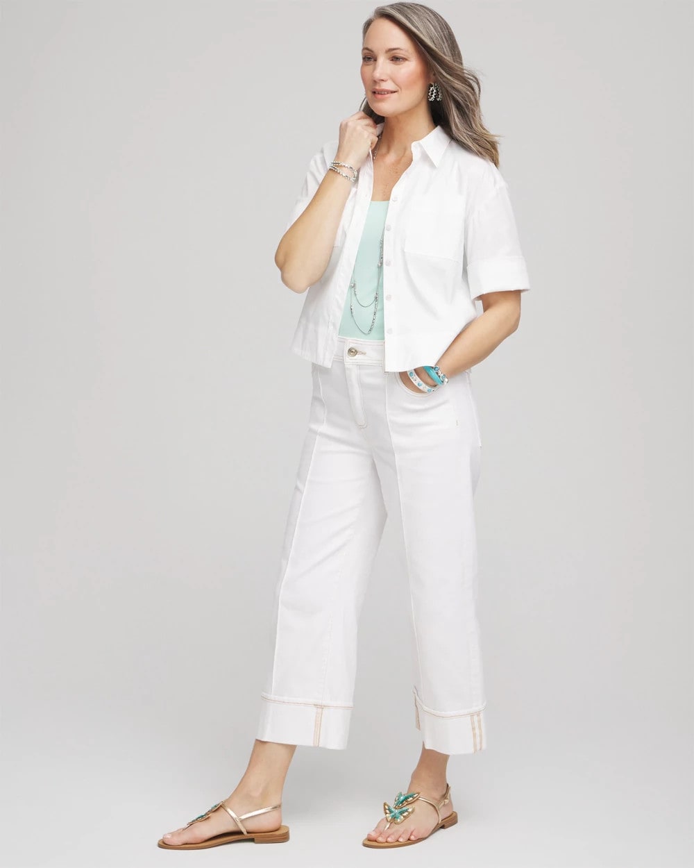 Pintuck High-Cuff Cropped Jeans - Chico's
