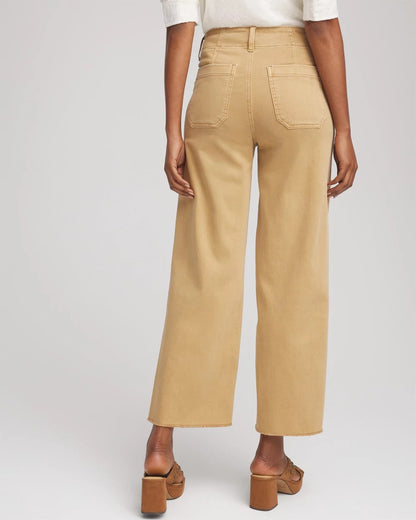 Neutral Pull-On Cropped Wide-Leg Frayed Jeans - Chico's