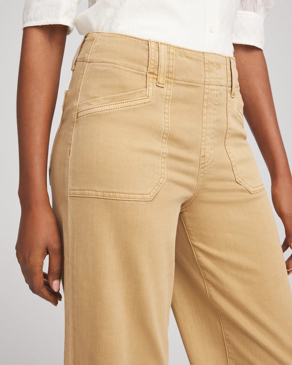 Neutral Pull-On Cropped Wide-Leg Frayed Jeans - Chico's