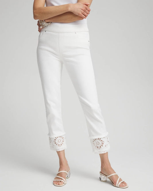 No Stain Embellished Pull-on Cropped Jeans - Chico's