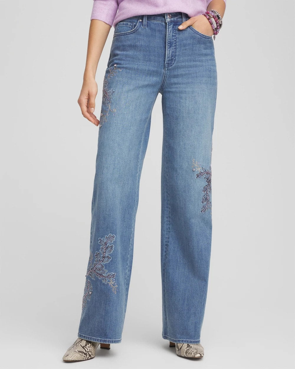 Embellished High Rise Wide Leg Jeans - Chico's