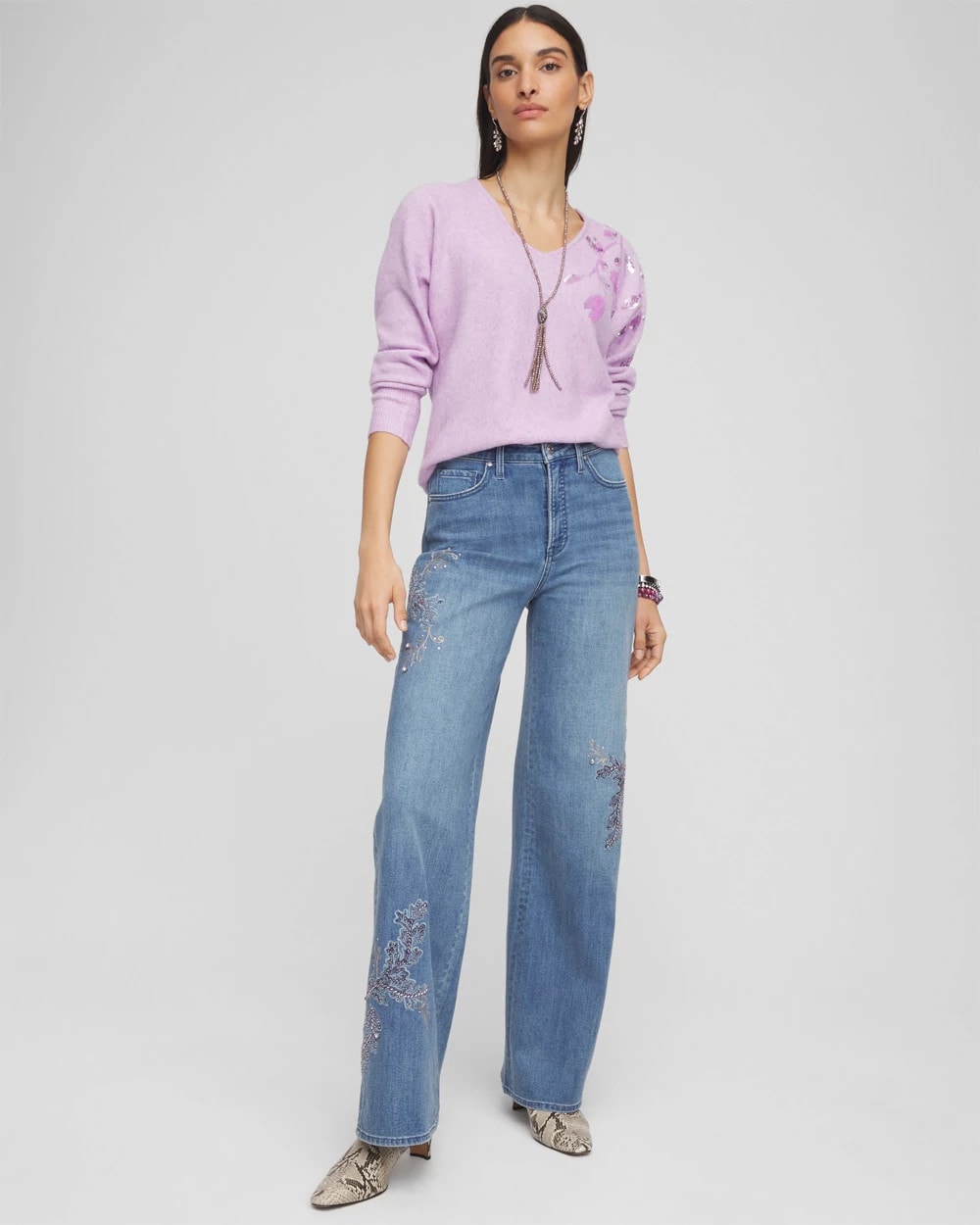 Embellished High Rise Wide Leg Jeans - Chico's