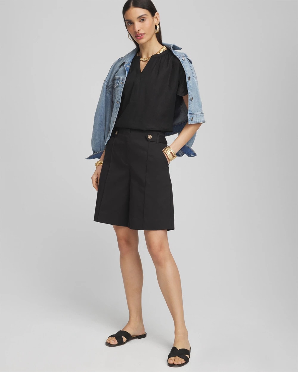 Sateen Tab-Front A-line Shorts - Chico's