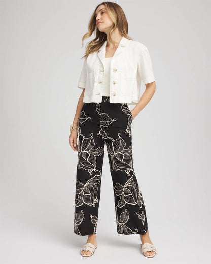 Embroidered Wide-Leg Cropped Pants - Chico's