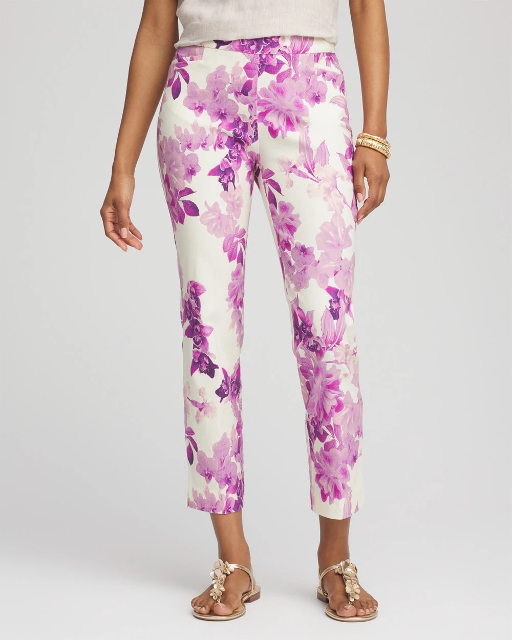 Brigitte™ Floral Pull-On Slim Cropped Pants - Chico's
