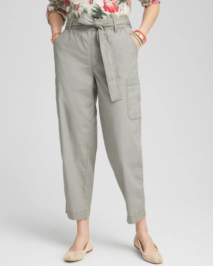 Poplin Pull-On Tapered-Leg Cropped Pants - Chico's