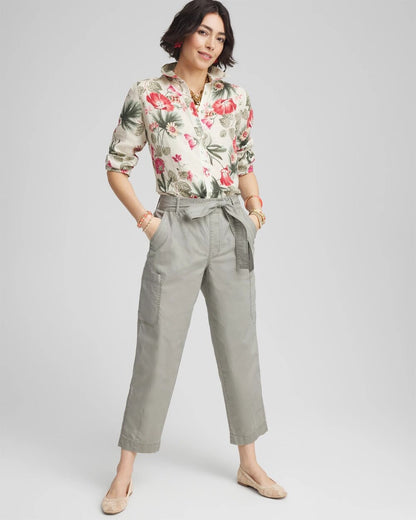 Poplin Pull-On Tapered-Leg Cropped Pants - Chico's