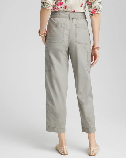 Poplin Pull-On Tapered-Leg Cropped Pants - Chico's