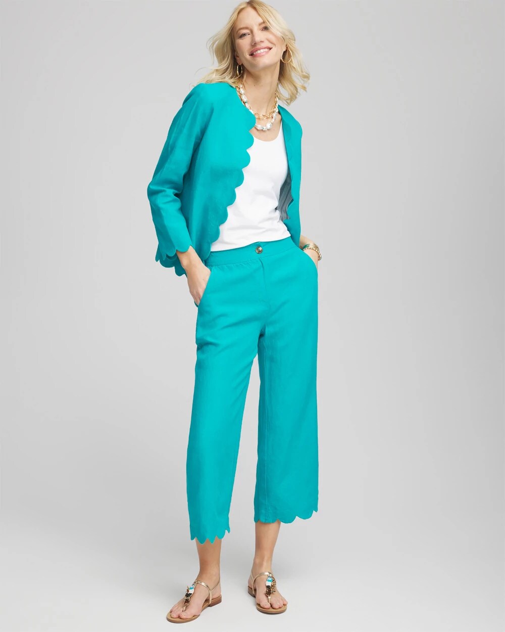 Linen Scallop Hem Crop Pants - Chico's